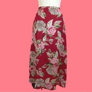 Vintage 90s/Y2K Red Bold Floral Printed Reversible Maxi Skirt